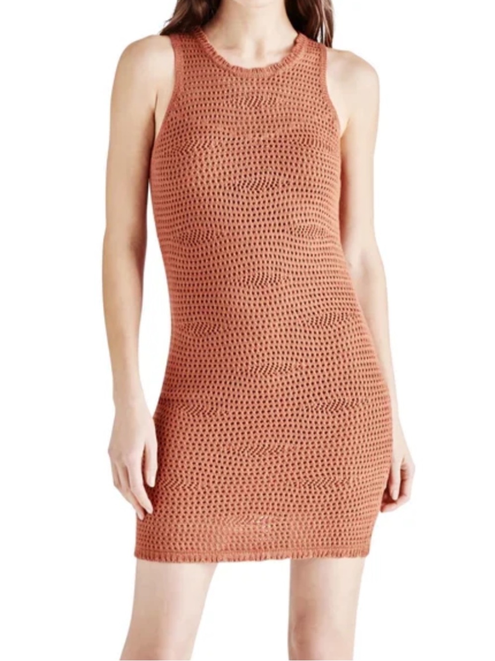 NWT Steve Madden Ronnie Sienna Crochet Open Knit Sleeveless Sweater Mini Dress L